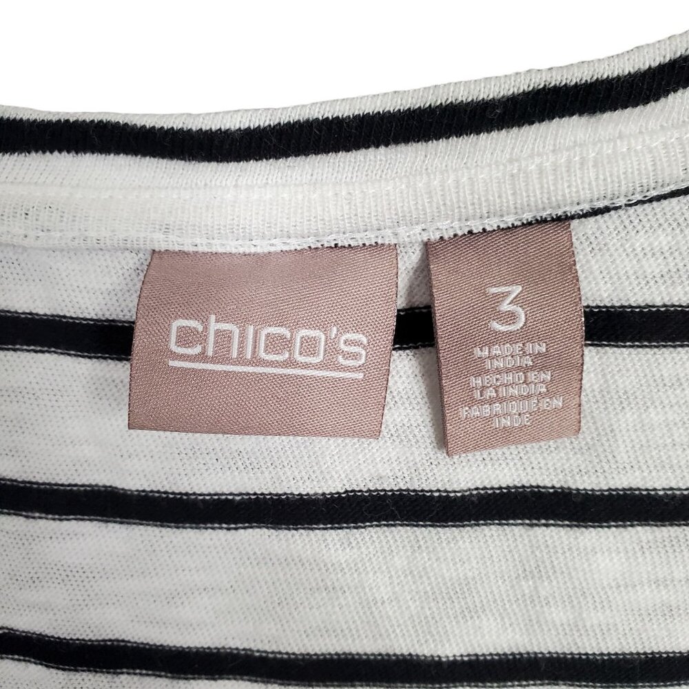 Chicos 3 Size XL Shirt Nautical Stripe Banded Kimono Half Sleeve Relaxed Knit - Picture 4 of 8